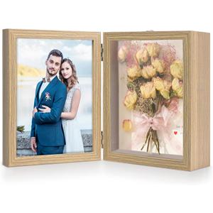 ZEEYUAN 5x7 Shadow Box Picture Frame Double Hinged Display Case, 5x7 Couples Picture Frame Shadow Box Glass Front Stand Vertical Tabletop, Mothers Day Christmas Valentines Aniversary Gifts for Women