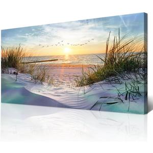 Wapluam Large Canvas Wall Art For Living Room Wall Decor For Office Bedroom Decorations Sea Beach Wall Paintings Prints Artwork Ocean Seascape Scenery Pictures Modern Home Decor Art Work 60X30 in