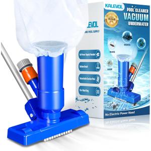 Pool Vacuum Cleaner for Above Ground Pool, Jet Underwater Cleaner with 3 Scrub Brushes & Nylon Mesh Net, Portable Pool Vacuum for Spa Fountain Pond Hot Tub Includes 47" Telescopic Pole, Blue