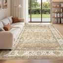 befbee 6x9 Area Rugs for Living Room - Stain Resistant Machine Washable Rugs for Bedroom,Non-Slip Backing Large Area Rug (Apricot/Blue, 6'x9')