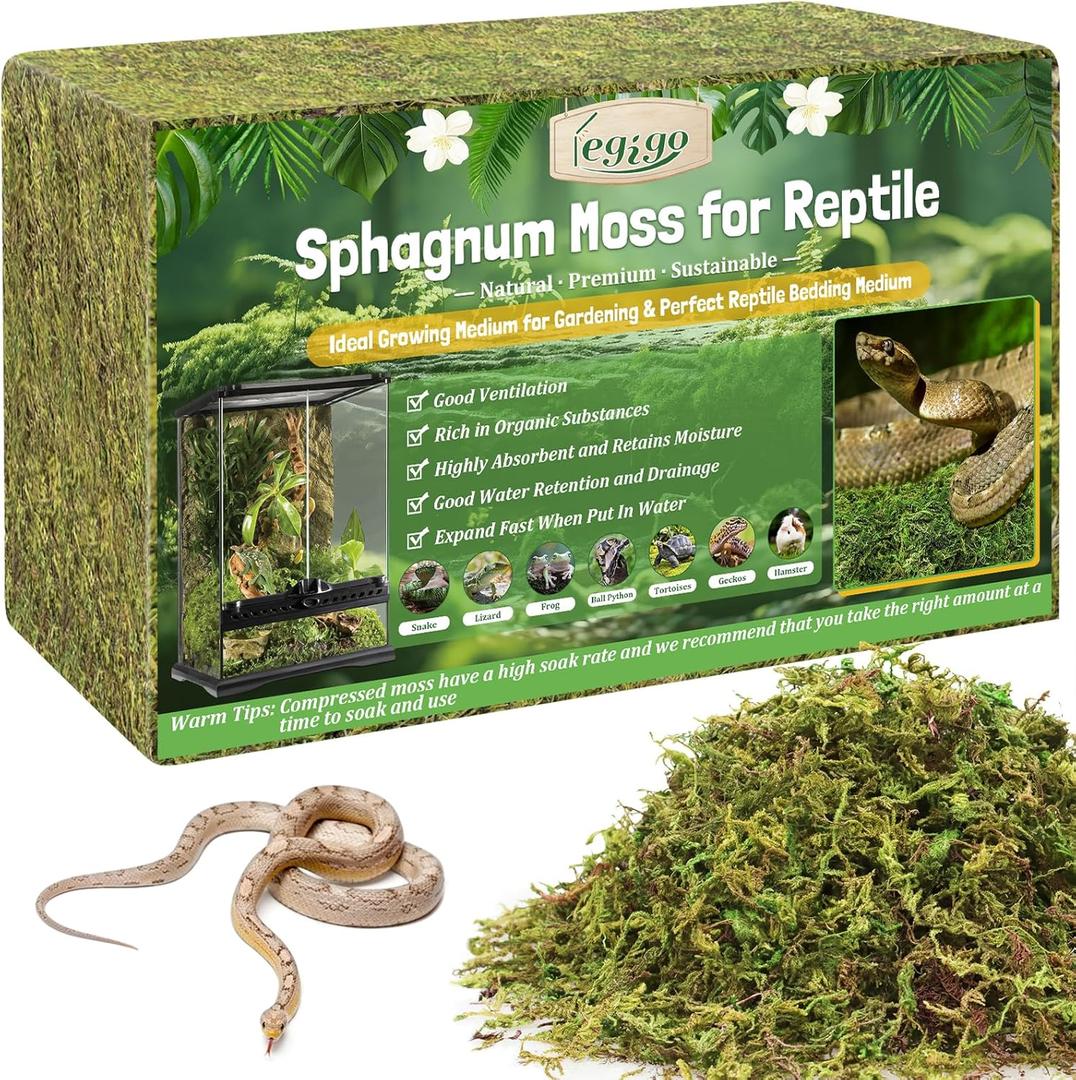 Legigo 2.6LB Sphagnum Moss for Reptile- 48QT Natural Reptile Moss Terrarium Moss Substrate, Snake Tank Moss Peat Moss Reptile Bedding for Snake, Gecko, Ball Python, Frog and Orchids Plants