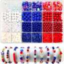 1938Pcs Red White Blue Beads Kit, 4th of July Patriotic Clay Beads Star Beads Round 6mm Pearl Beads for Jewelry Making Independence Day Polymer Clay Beads Heishi Beads for Necklace Bracelets Earrings