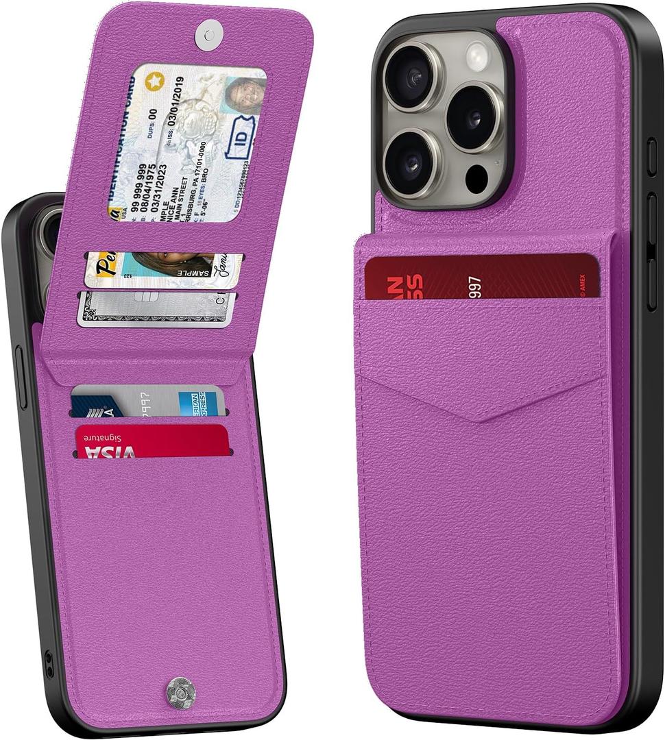 Bemal for iPhone 13 Pro Max Wallet Case, Built-in Card Holder, RFID Blocking, PU Leather Kickstand, Magnetic Closure, Durable Shockproof Phone Cover for Women and Men, Violet