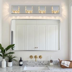 4-Light Bathroom Light Fixtures,Modern Crystal Bathroom Vanity Lights Fixture Over Mirror, Crystal 4 Lights Wall Sconce for Mirror Bedroom, Living Room