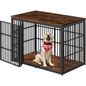 Lyromix 54" Dog Crate Furniture with Foldable Door, XXL Dog Crates for Large Dogs, Wooden Decorative Dog Cage Kennel Indoor End Table, Rustic Brown