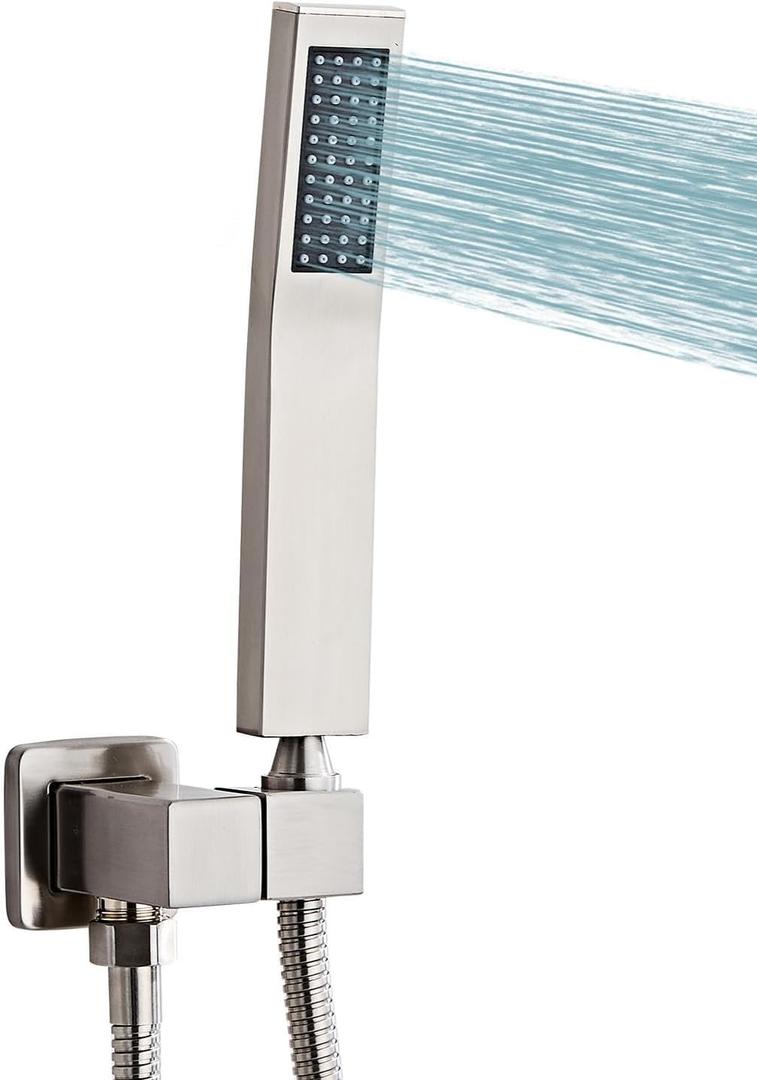 LRVBKUSAV Brushed Nickel Square Hand Shower Head, handheld shower head with hose,Brass High Pressure Rinse With Adjustable Water Supply Elbow Wall Mount Connector Shower Bracket and Hose Set