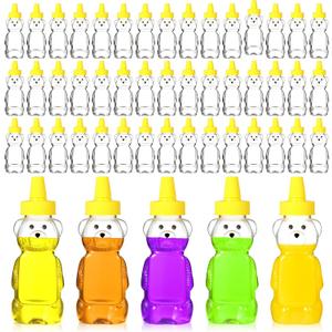 Roshtia 50 Pcs 5 oz Honey Bear Bottles Plastic Empty Clear Squeeze Honey Container Cups Bear Reusable Juice Bottle Bulk with Leak Proof Spout Lids for Storing Dispensing Baby Shower Gifts