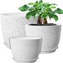 12/10/9 Large Modern Plant Pots, Plastic Planters with Drainage Holes and Saucers for Indoor Outdoor Plants Flowers, White Speckles