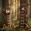 Thyle 4 Pieces Garden Gnomes Outdoor Tree Hugger Gnome Fairy Statue Elf Out the Door Resin Figurine Hanging Ladder Decoration Tree Faces Decor Outdoor for Patio Yard Lawn (Woodland Style)