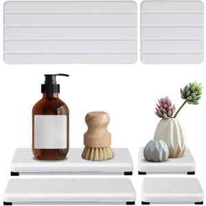 4PCS Stone Drying Tray for Bathroom Sink and Kitchen Counter, Fast Drying Diatomite Stones Soap Trays, Diatomaceous Coaster, Vanity Trays, Water Absorbing Stone Tray for Sink (White 4stripes)