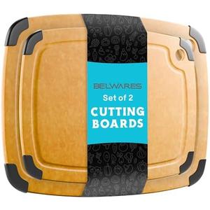 Dishwasher Safe Cutting Boards for Kitchen - 2 Piece Large Composite Wood Cutting Board Set with Non-Slip Feet and Juice Groove (14.5" x 11" and 11.7" x 9.3") - Thin, Lightweight, Eco-Friendly