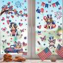 9PCS Patriotic Window Clings for Glass Windows Cute Dog Cat Window Decals Stickers 4th of July American Flag Memorial Day Window Clings Double-Sided Independence Day Window Decor for Home School Party