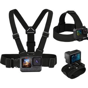 GOLRTRAL 3 in 1 Accessories Set for GoPro Hero 12/ 11/ 10/ 9/ 8/ 7/ / 6/ 5/ 4/ 3 Black, Chest Mount Harness/ Head Strap Mount/ 360°Rotating Wrist Strap, Adjustable Flexible Mount Kit