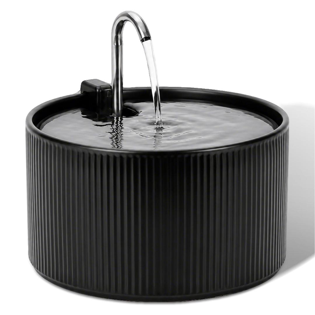 Ceramic Cat Water Fountain-2.2L/78oz Automatic Ceramic Pet Fountain for Cats-Pet Water Fountain with Ultra-Quiet Pump and Filters & Sponges (Black)