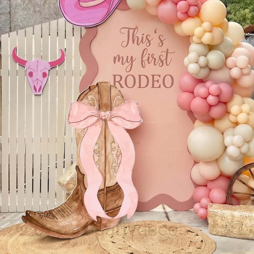 Geetery 4ft My First Rodeo Birthday Decoration Western Cowgirl Boots Backdrop My 1st Rodeo Balloon Arch with Pink Bows Cowgirl 1st Birthday Party Supplies for Baby Shower Bachelorette Wedding Supplies, 47.24 x 36.5 inches