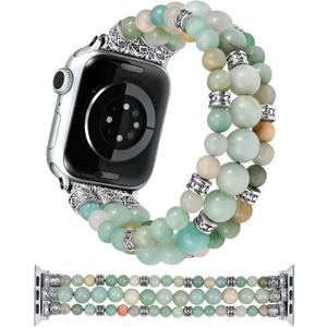 Moolia Stretch Natural Stone Strap Compatible with Apple Watch Bands 40/42/41/38mm Women, Jasper Handmade Bracelet Boho Beaded Band for iWatch Series 11 10 9 8 7 6 5 4 3 SE/Ultra 3 2 1 (Blue Ocean)