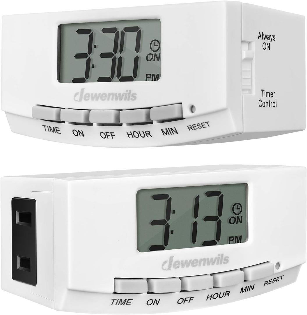 DEWENWILS Timer Outlet, 24 Hour Timers for Electrical Outlets for Christmas with 1 Polarized Plug, 125V 15A 1000W Indoor Light for Lamp Heater Fan Aquarium, 1/2 HP, 2 Pack, UL Listed