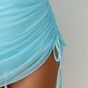 B2prity Women Mesh One Piece Swimdress Swimsuit Tummy Control V Neck Cutout Bathing Suit Wrap Drawstring Sarong Swimwear, S