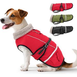 Dog Coat, Warm Dog Winter Coat Reflective Jacket Waterproof Fleece Vest, Pet Jacket Cozy for Cold Weather, Dogs Snowsuit Windproof, Adjustable Buckle for Large Dogs (Red)