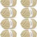 Inhand Chunky Chenille Yarn for Hand Knitting, Thick Bulky Blanket Yarn for Crocheting, Soft Fluffy Yarn for Crochet Gifts & Crafts for Women/Beginners, 8 Pack (29.5 yds/8.4 oz Each), Sand Khaki