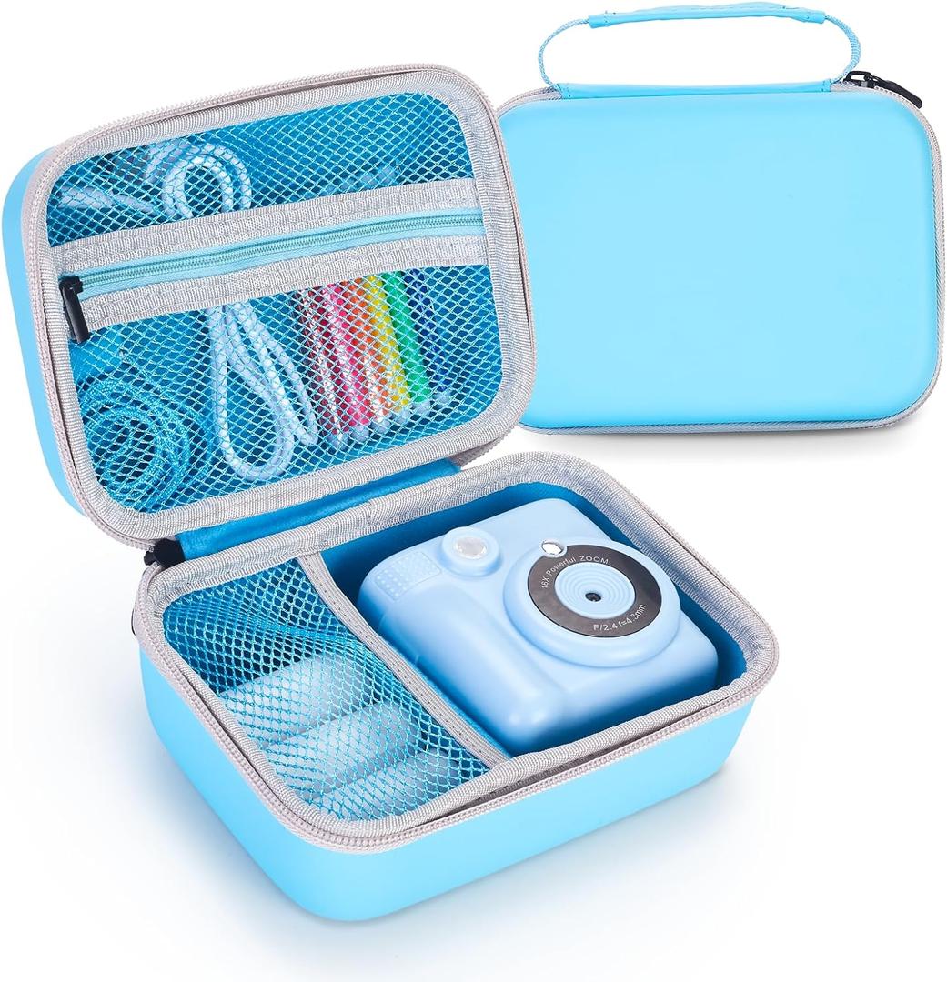 Phetium Kids Instant Print Camera Case Compatible with ETIKEZ/ESOXOFFORE/Cimizi/DUDUDRAGON/Dylanto Instant Cameras for Kids, Storage Organizer Bag for Refill Print Paper Rolls(Box Only)-Light Blue
