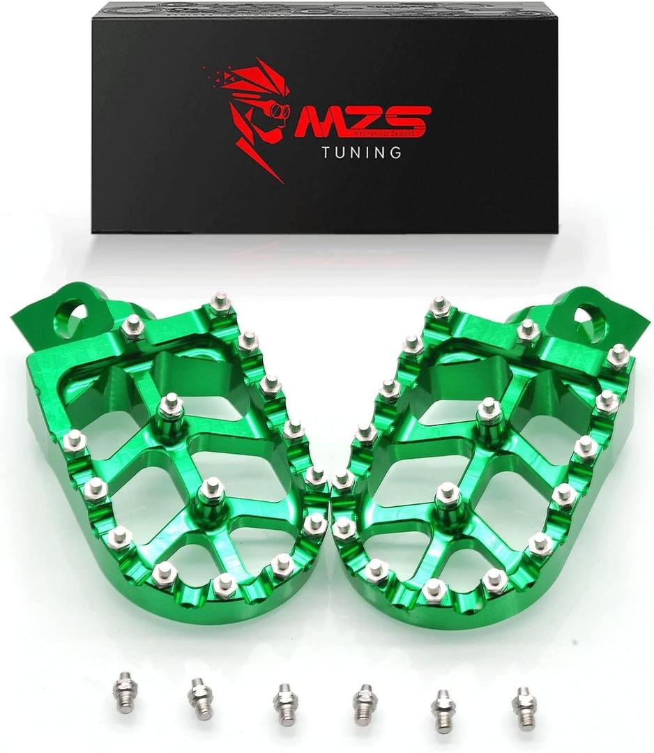MZS Dirt Bike Foot Pegs, CNC Motocross Footpeg MX Footrest Pedal Green Compatible with KLX140 KLX140G 08-24 / KX65 00-24 / KX80 98-00 / KX85 01-24 / KX100 98-20 / KX112 22 / RM65 03-05 / RM100 03 (KLX140,KX65,KX80,KX85,KX100,KX112,RM65,RM100)