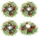 4 Pcs Mini Christmas Candle Rings Wreaths Artificial Christmas Kitchen Cabinet Holder Wreath 3 Inch Red Berry Norfolk Pine Winter Wreath for Pillar Xmas Front Door Window Chair Wall Decor Table Center