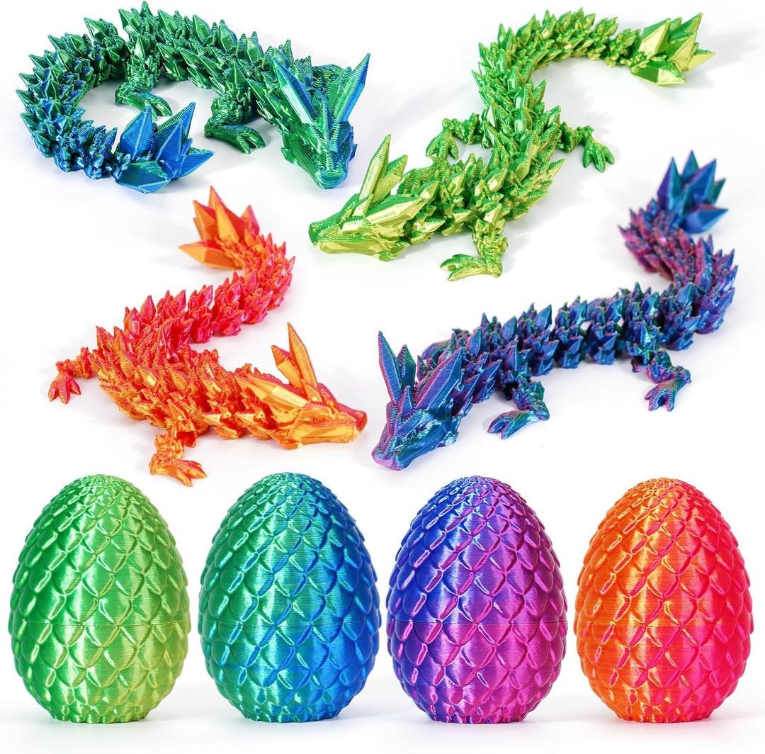 3D Printed Dragon Egg Toy, Fidget Toys for Children, Xmas Gift for Adults with Stress, Autism, ADHD, Perfect Christmas Stocking Stuffer (4 Pack)