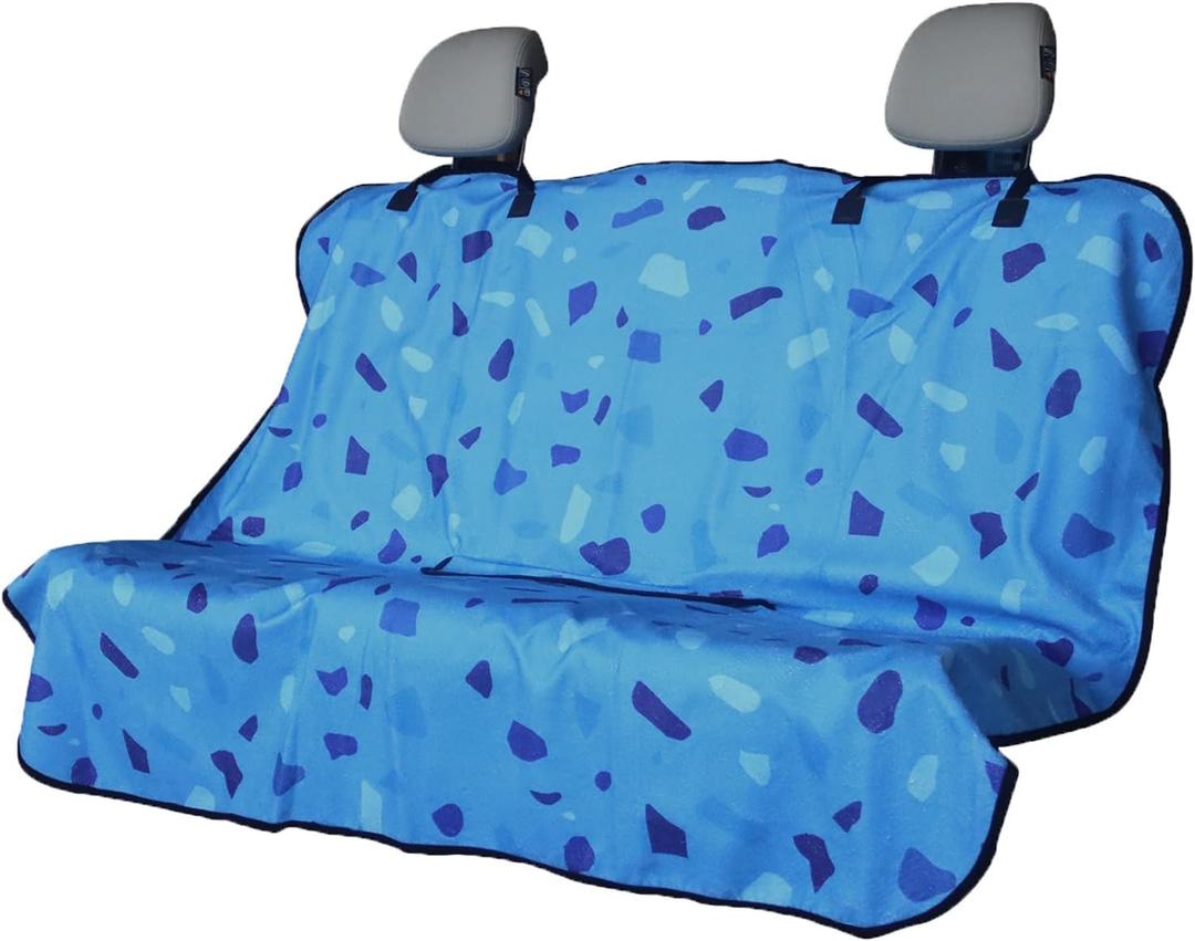 Back Seat Cover for Car Trucks Van SUV,Waterproof Rear Bench Towel Seat Covers for Dogs and Kids,Automotive Backseat Protector (Blue Marbling)