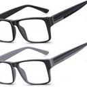 SKYOAK 2 Pack Excellent Unbreakable Blue Light Blocking Reading Glasses for Men, Stylish Bold Frame No-Line Eyeglasses Anti UV/Eye Strain Quality Chunky Computer Readers With Clear Vision, C1 +1.5x