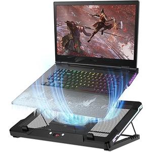 llano V10 Gaming Laptop Cooling Pad, RGB Laptop Cooler Stand with Powerful 4.72 Inch External Turbo Cooling Fan, Fast Cooling Computer 13-17.3in, Button Control, 3 Adjustable Stand, 4-Port USB C&A