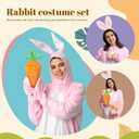 Crowye 3 Pcs Bunny Costume Set Plush Bunny Ear Headband Rabbit Tail Carrot for Women Adults Halloween Cosplay Party
