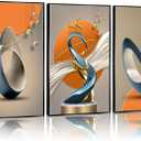 3 Pcs Modern Abstract Canvas Wall art Golden Deer Luxury Foil Lines Paintings Pictures Wall Decor White Blue orange color Grey posters Prints for Living Room Bedroom Office Home Decoration Unframed
