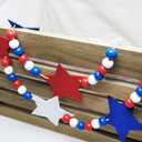 7.5ft Patriotic Wooden Bead Garland with Felt Stars - 4th of July Decorations, Independence Day Banner for Fireplace Mantel, Farmhouse Wall Hanging, Party & Home Decor