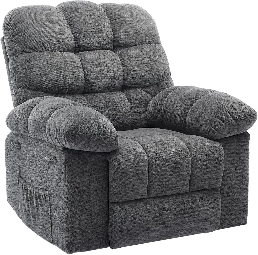 Oversized Recliner Chair for Adult, Ergonomic Nursery 150 Recliner Chair with Footrest,Extra Wide Manual Recliners,Upholstery Overstuffed Soft Rocking Sofa Chair,Grey, 30"W X 37"D X 40"H , 21"W X 21"D
