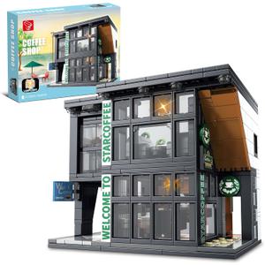 City Coffee Shop Building Block Set, 581PCS Architecture Model with Lights for Display & Decor, Realistic Cafe Toy, Christmas/Birthday Gift for Adults & Kids 8-12
