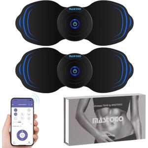 MASTOGO Wireless Tens Unit Muscle Stimulator - Two Sets of Tens Unit Massager for Pain Relief - Up to 12 Mode 20 Intensity Portable with App Controlled Bluetooth TENS EMS Muscle Stimulator Machine