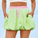 Wenrine Womens Gingham Bubble Mini Skirts Striped Elastic Waist Cute Y2K Skorts Plaid Summer Beach Skirt (Green)