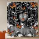 African American Shower Curtain 60Wx72H Black Girl Black Woman Afro Lady Retro Inspirational I Am Vintage Positive Quotes Butterfly Bathroom Decor Bath Curtain Fabric Polyester