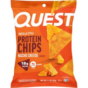 Quest Nutrition Nacho Cheese Tortilla Style Protein Chips, 18g Protein, 4g Net Carb, Low Carb, Gluten Free, 1.1 oz (Pack of 12) (EXP 11/02/26)