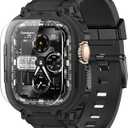 amBand Bands Case Screen Protector Compatible with Apple Watch Ultra 3/2/1 49mm for Men, M1 Sport Series Rugged Cover Strap and 9H Tempered Glass, Military Protective Bumper for iWatch 49 mm Men Black