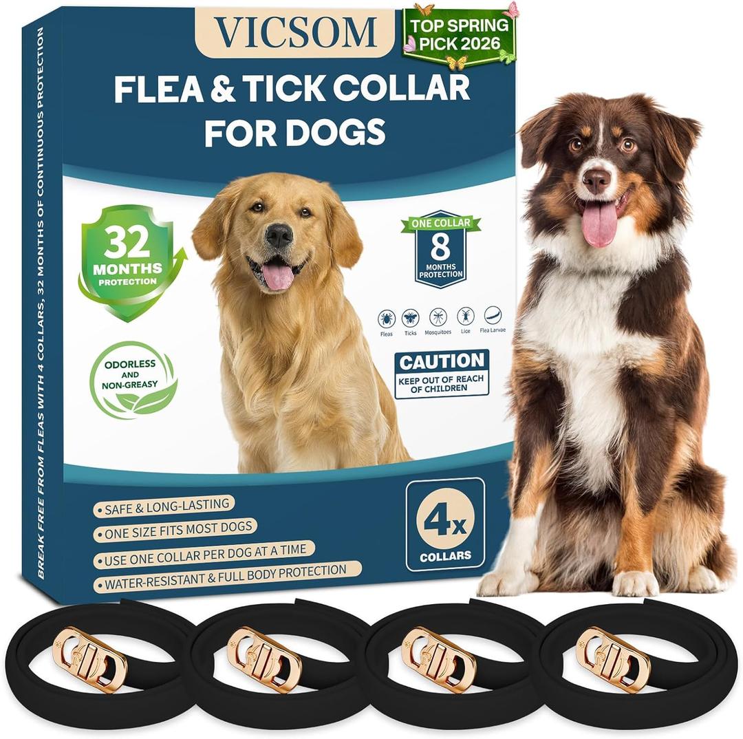 4 Pack Flea & Tick Protection for Dogs, 32-Month Waterproof Adjustable Repellent Collar, Long-Lasting Pest Prevention for Small Medium Large Breeds, Black