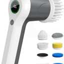 PUFTEM Electric Spin Scrubber, Cordless Shower Scrubber with Battery Level Display, 2 Speeds Electric Scrubber for Cleaning with 6 Replaceable Heads, Cleaning Brush for Bathroom/Sink/Window (Gray)