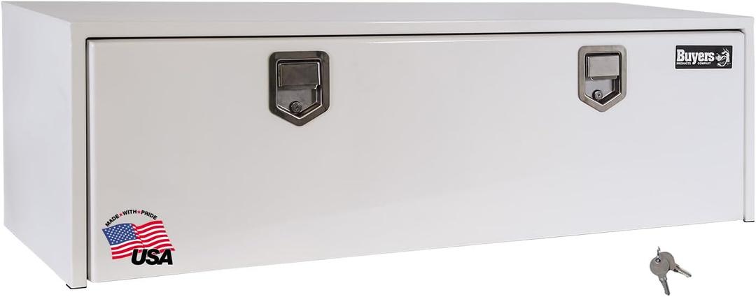Buyers Products 1702215 Steel Underbody Truck Box with Lockable Paddle Latch, 18x 18x 48 Inch, for Work/ Utility Truck, Truck Storage and Organizer, Made in the USA, White
