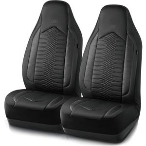 Skechers Memory Foam Car Seat Covers, Leather High Back Seat Covers Quilting Design,Waterproof Sports Car Seat Covers Front Seats,Airbag Compatible Universal Fit for Most Cars, SUVs,Trucks,Black