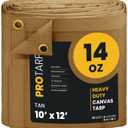 PROTARP Heavy Duty 14 OZ Water Resistant Canvas Tarp, UV Resistant Tarpaulin Cover with Rustproof Brass Grommets, Multipurpose for Canopy, Roof, Camping, Woodpile (Tan 10'X12')