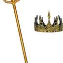 Gold Neptune Poseidon Trident and Gold King Crowns,Plastic Trident Staff Foam Crowns Cosplay Set,Halloween Costume Accessory Props