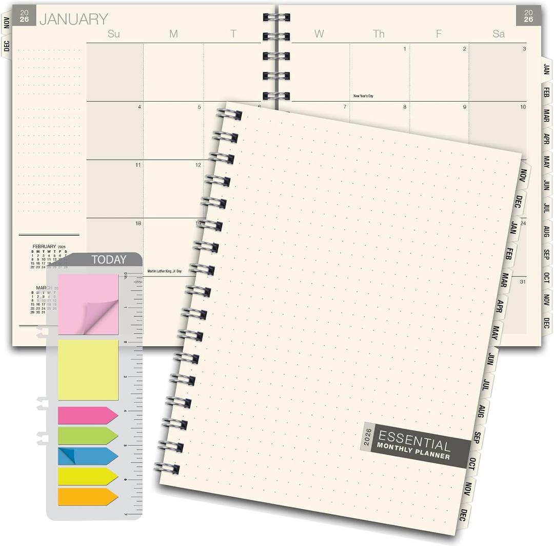 ESSENTIAL 2026 Monthly Planner with Tabs, 8.5"x11": 14 Months (November 2025 - December 2026), Professional, Simple, Easy-to-Use Design and Frosted Poly Cover for Extra Protection (Frosted)