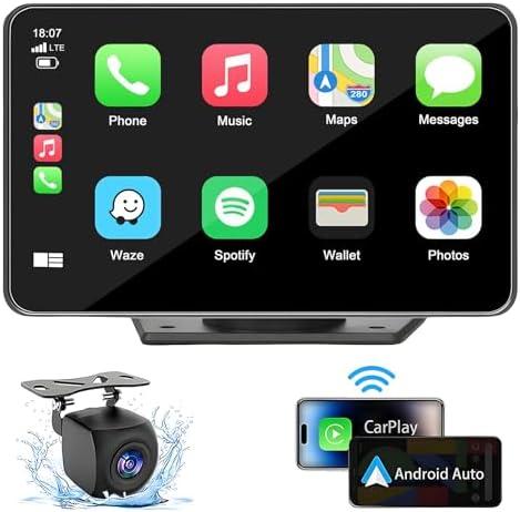 Capapro 7" HD Portable Carplay Wireless Touch Screen Double Din Car Stereo Compatible Apple Carplay and Android Auto with GPS Navigation, Voice Control, Mirror Link, Bluetooth
