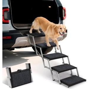 Dog Steps for Car, Truck and SUV - Foldable Pet Stairs for Large Dogs with Non-Slip Rug Surface, Lightweight Dog Ramp Holds Up to 250lbs, 5 Steps